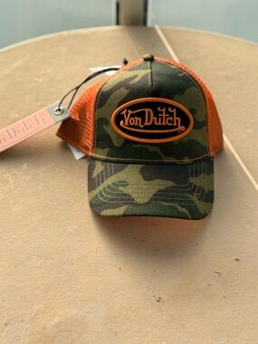 Von Dutch Camo Trucker Hat with Orange Mesh